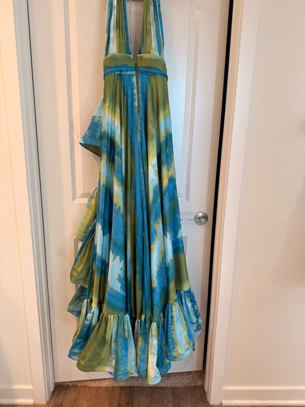 Bronx and Banco Palma Coastal Gown Teal & Lime Halter High-Low Ruffle Maxi Dress - Picture 16 of 17